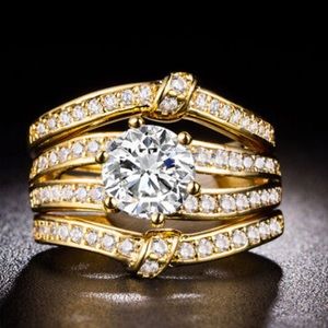 Luxury Round Cut 18k Gold Plated Women Wedding 3 Ring Set
